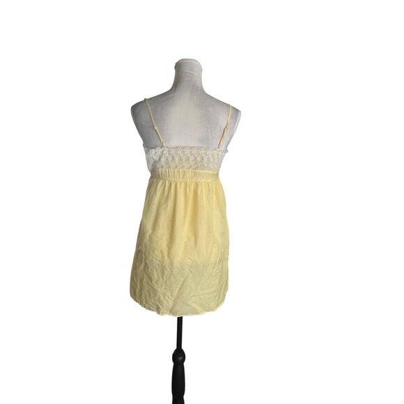 Vintage Baby Doll Dress Yellow Lace Trim Spaghetti Strap Coquette Romantic READ - Picture 15 of 16